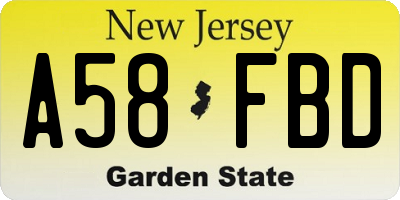 NJ license plate A58FBD