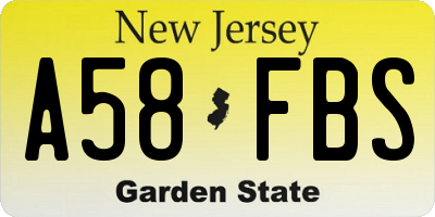 NJ license plate A58FBS