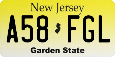 NJ license plate A58FGL