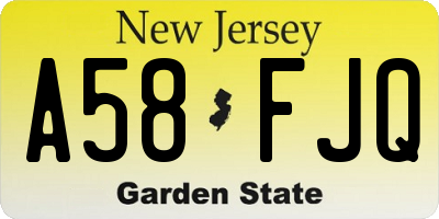 NJ license plate A58FJQ