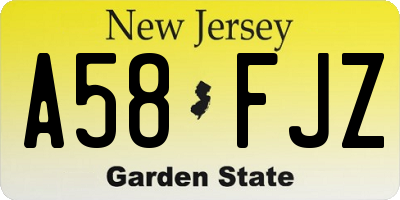 NJ license plate A58FJZ