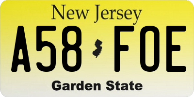 NJ license plate A58FOE