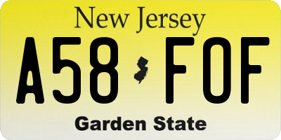 NJ license plate A58FOF