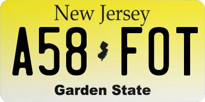 NJ license plate A58FOT