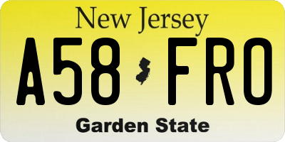 NJ license plate A58FRO