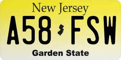 NJ license plate A58FSW