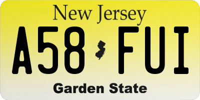 NJ license plate A58FUI