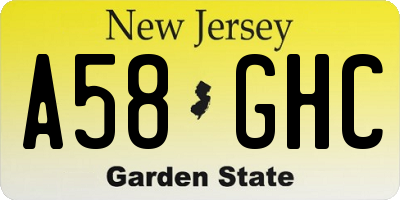 NJ license plate A58GHC