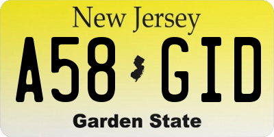 NJ license plate A58GID