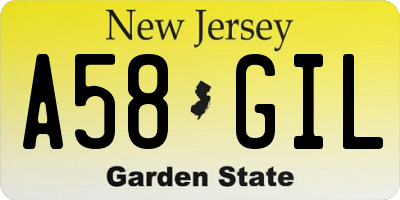 NJ license plate A58GIL