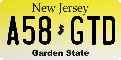 NJ license plate A58GTD