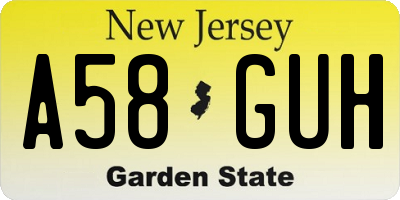 NJ license plate A58GUH