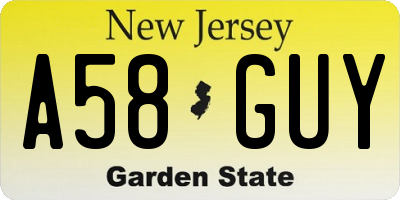 NJ license plate A58GUY
