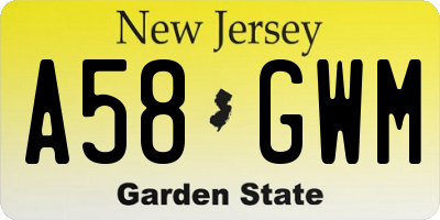 NJ license plate A58GWM