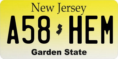 NJ license plate A58HEM