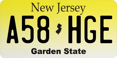 NJ license plate A58HGE