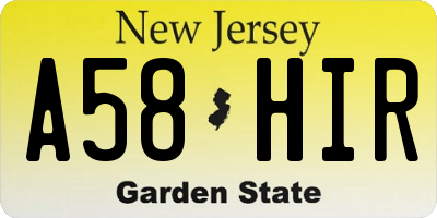 NJ license plate A58HIR