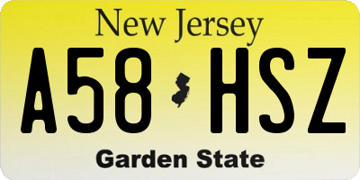 NJ license plate A58HSZ