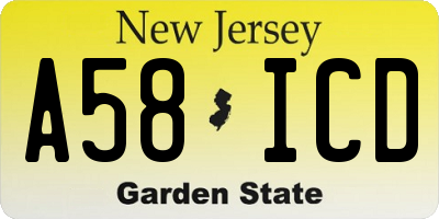 NJ license plate A58ICD