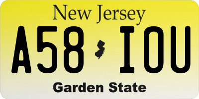 NJ license plate A58IOU