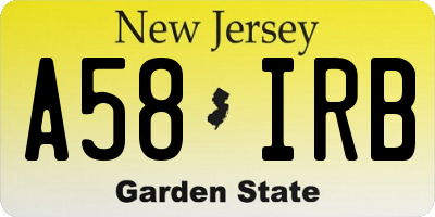 NJ license plate A58IRB