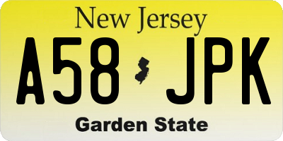 NJ license plate A58JPK