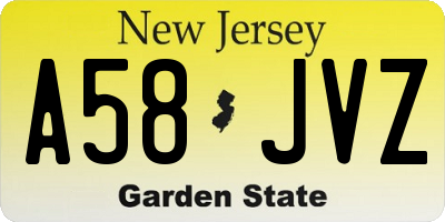 NJ license plate A58JVZ