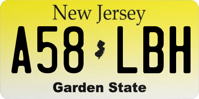 NJ license plate A58LBH