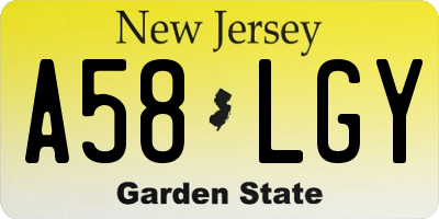 NJ license plate A58LGY