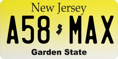 NJ license plate A58MAX