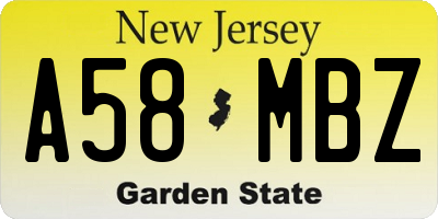 NJ license plate A58MBZ