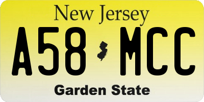 NJ license plate A58MCC