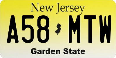 NJ license plate A58MTW