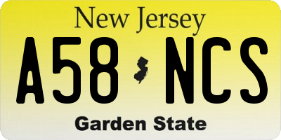 NJ license plate A58NCS