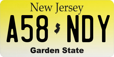 NJ license plate A58NDY