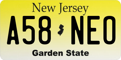 NJ license plate A58NEO