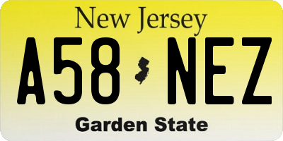NJ license plate A58NEZ