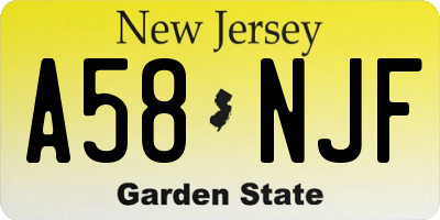 NJ license plate A58NJF