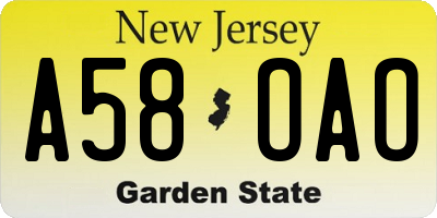 NJ license plate A58OAO