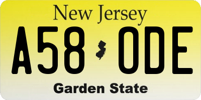 NJ license plate A58ODE