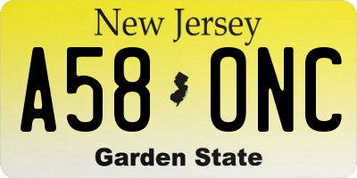 NJ license plate A58ONC