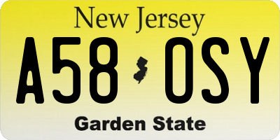 NJ license plate A58OSY