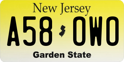NJ license plate A58OWO