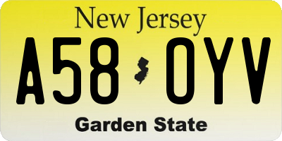 NJ license plate A58OYV