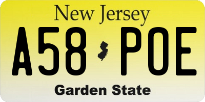 NJ license plate A58POE