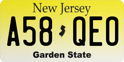 NJ license plate A58QEO