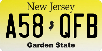 NJ license plate A58QFB