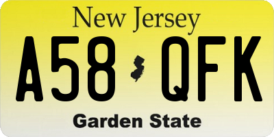 NJ license plate A58QFK
