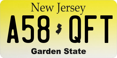 NJ license plate A58QFT