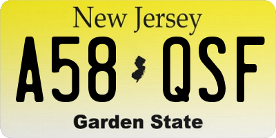 NJ license plate A58QSF